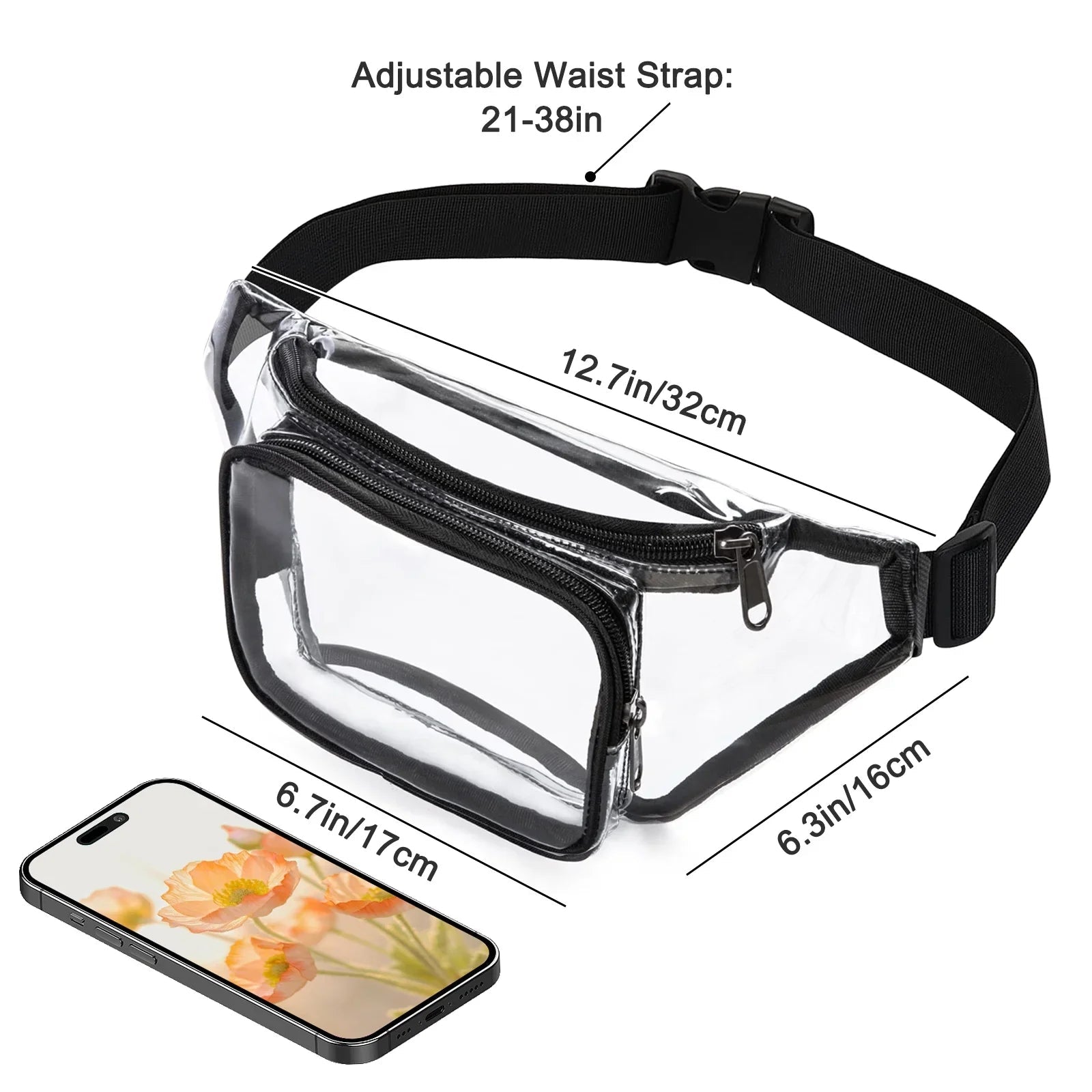 Casey | Women's Clear Stadium Approved Waterproof Crossbody Bum Bag