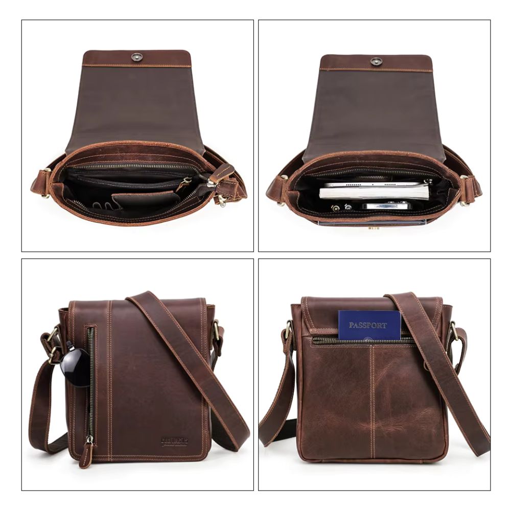 Ariel | Men's Vintage Crazy Horse Leather Small Crossbody Satchel Bag