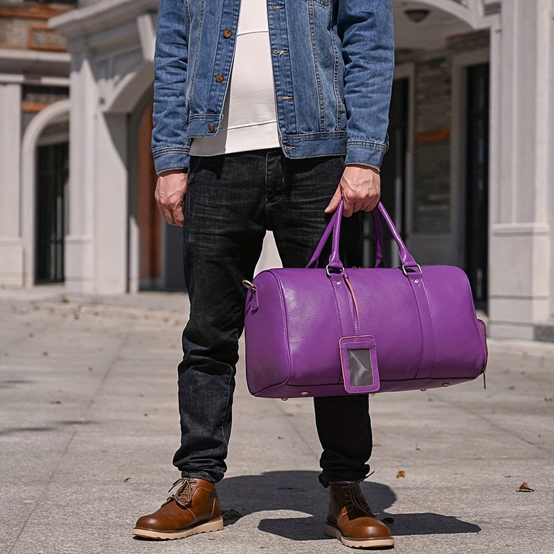 Men's Genuine Leather Travel Garment Duffle Bag with Shoe Compartment