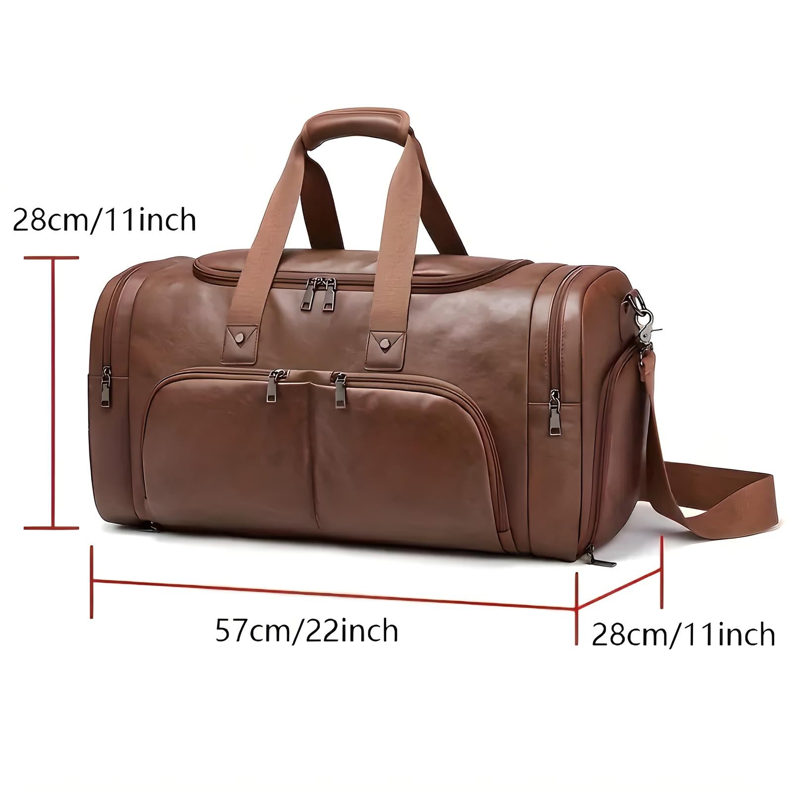 Men's Multi-Compartment Leather Duffle Bag