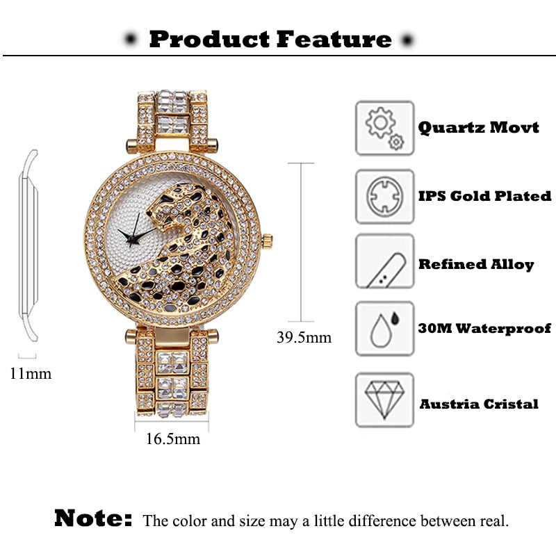 MISSFOX V227 Women Quartz Watch Fashion Bling Casual Ladies Watch Female Quartz Gold Watch Crystal Diamond Leopard For Women Clock