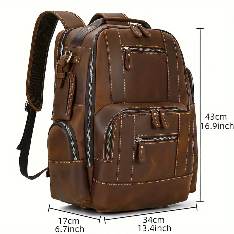 Men's Vintage Leather Large Travel Hiking Laptop Backpack