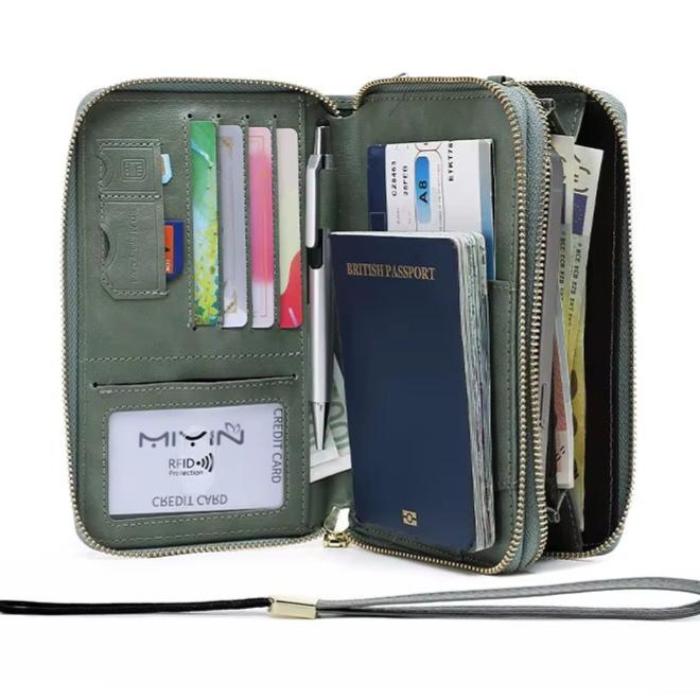 Women's RFID Blocking Passport Holder Travel Wallet with Strap