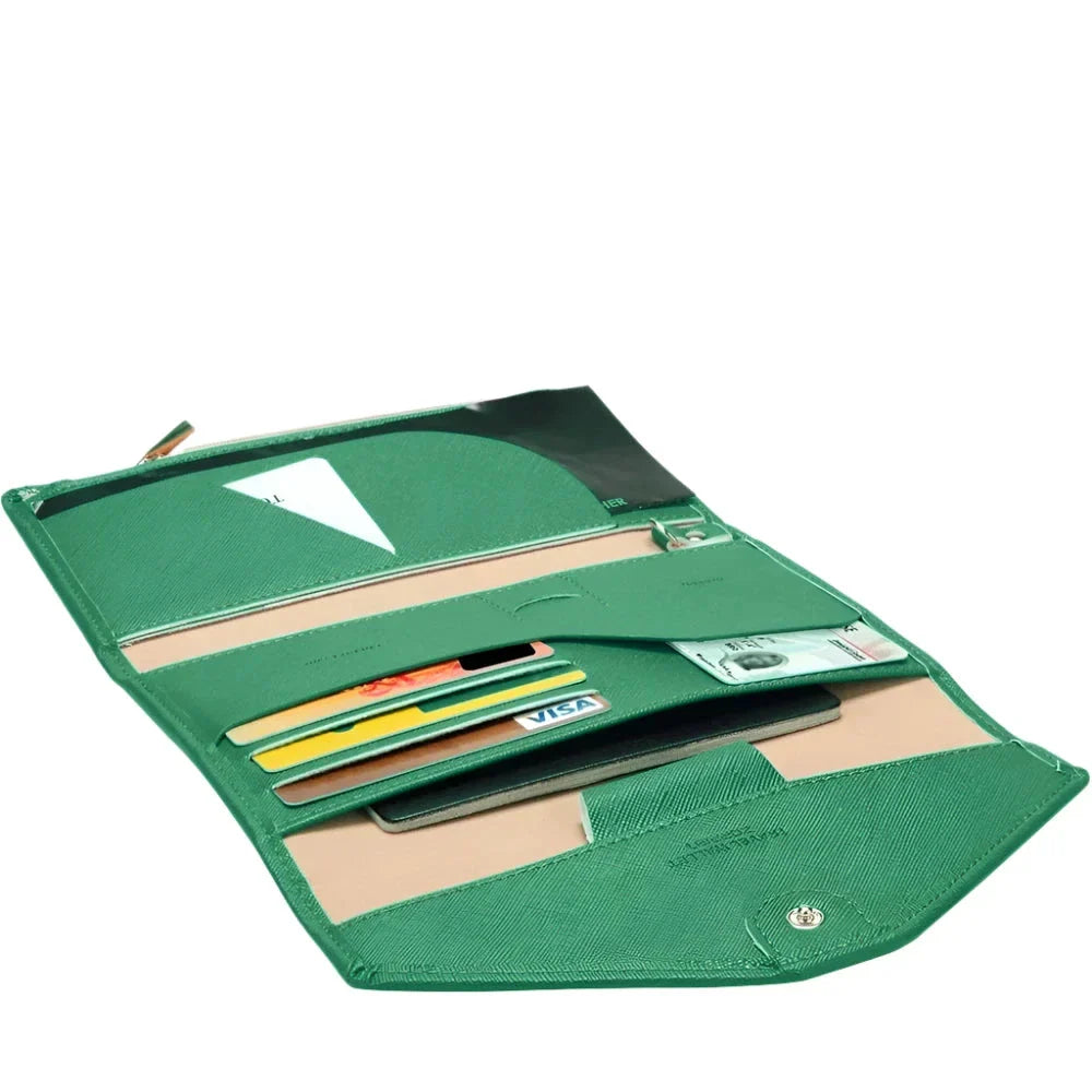 Green Travel Wallet Passport Holder