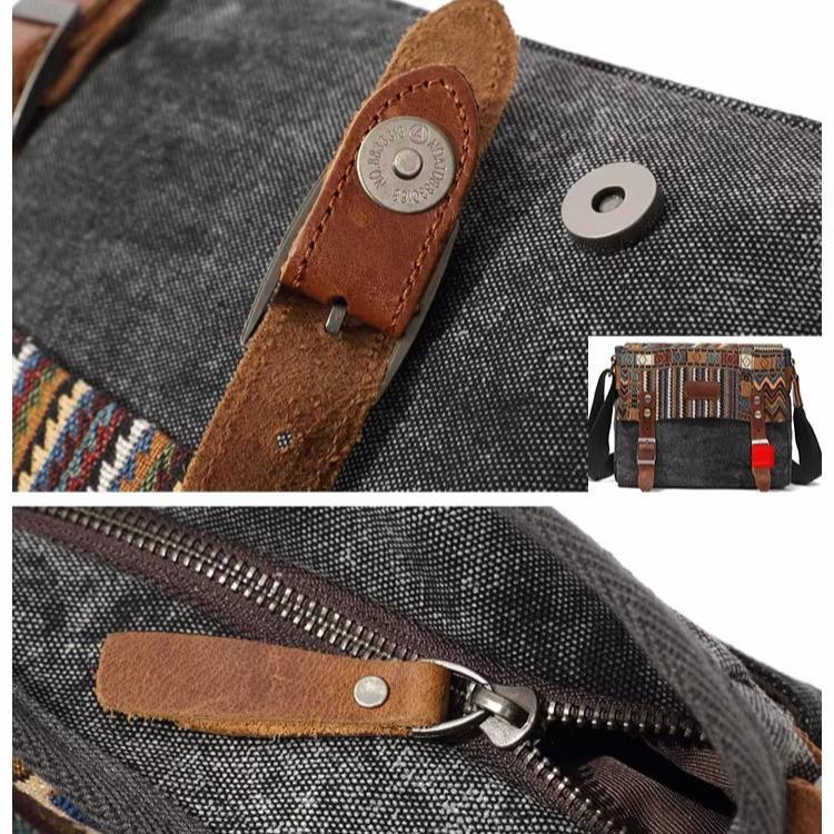 Women's Vintage Striped Pattern Canvas Crossbody Messenger Bag