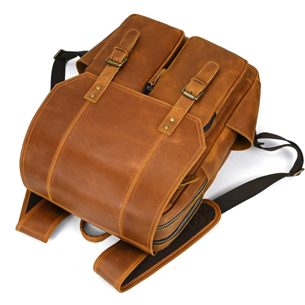 Henry | Men's Crazy Horse Leather Large Travel Laptop Backpack