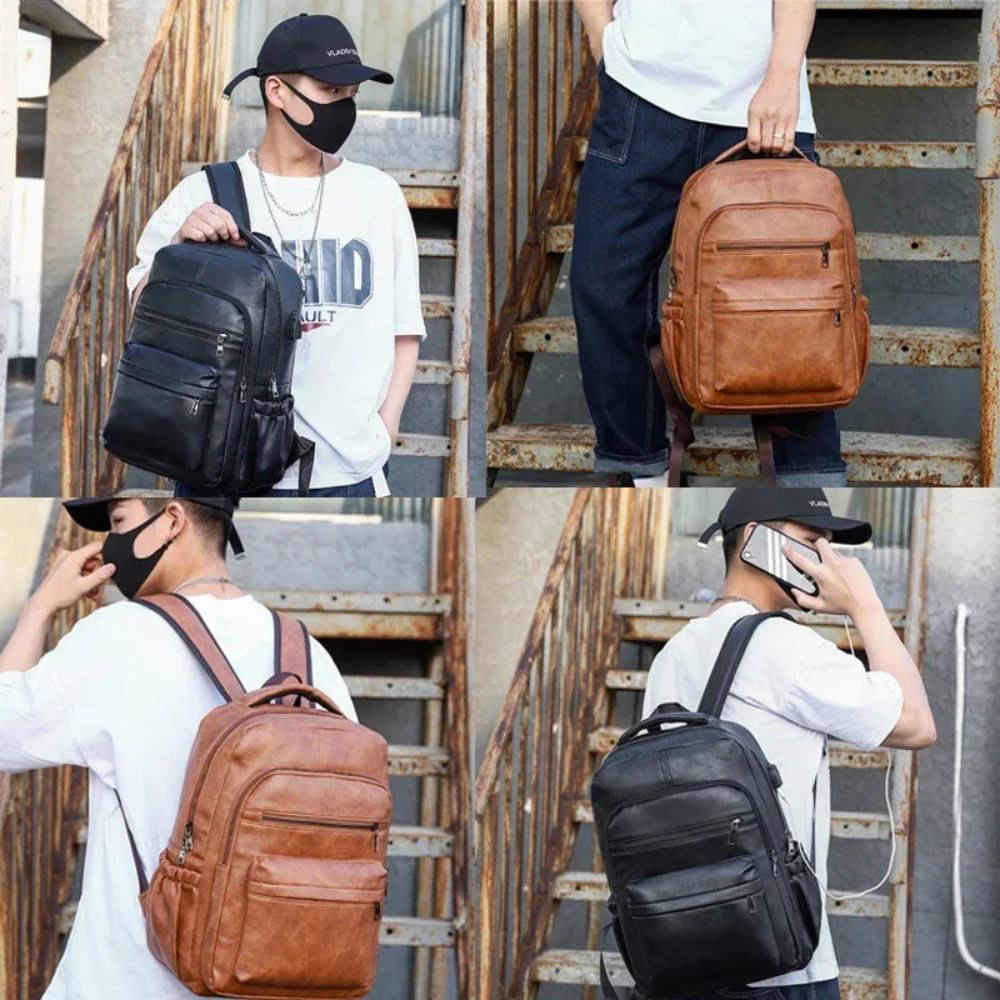 Elliot | Men's Vintage PU Leather Travel Laptop Backpack