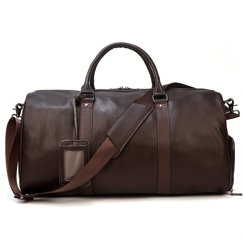 Men's Genuine Leather Travel Garment Duffle Bag with Shoe Compartment