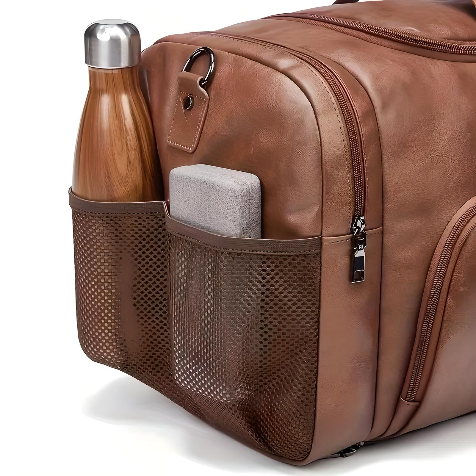 Men's Multi-Compartment Leather Duffle Bag