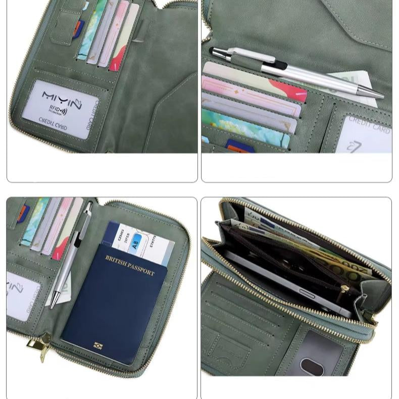 Women's RFID Blocking Passport Holder Travel Wallet with Strap