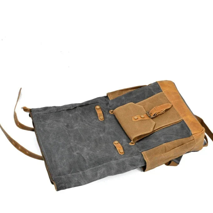 Men's Military Roll-Top Canvas Travel Hiking Laptop Backpack