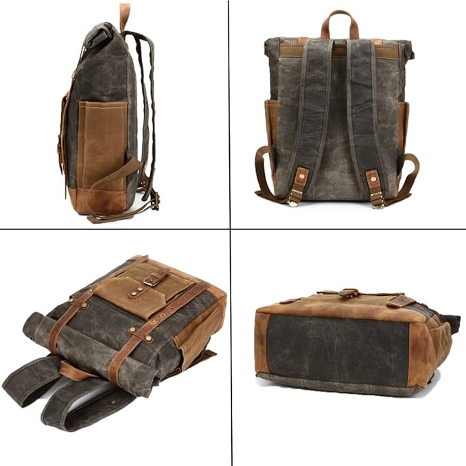 Men's Military Roll-Top Canvas Travel Hiking Laptop Backpack