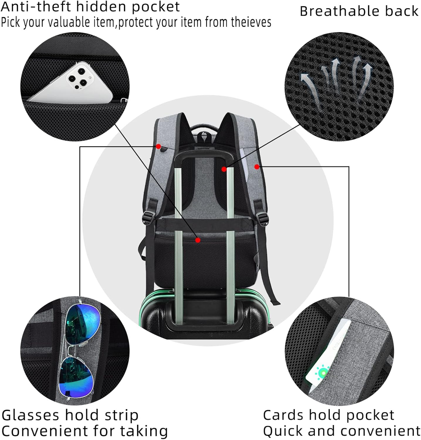 Large Travel Laptop Backpack with USB Port and Secure Multi-Pocket Design