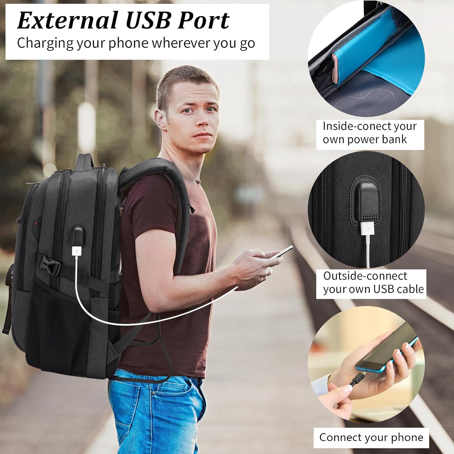 Large Travel Laptop Backpack with USB Port and Secure Multi-Pocket Design