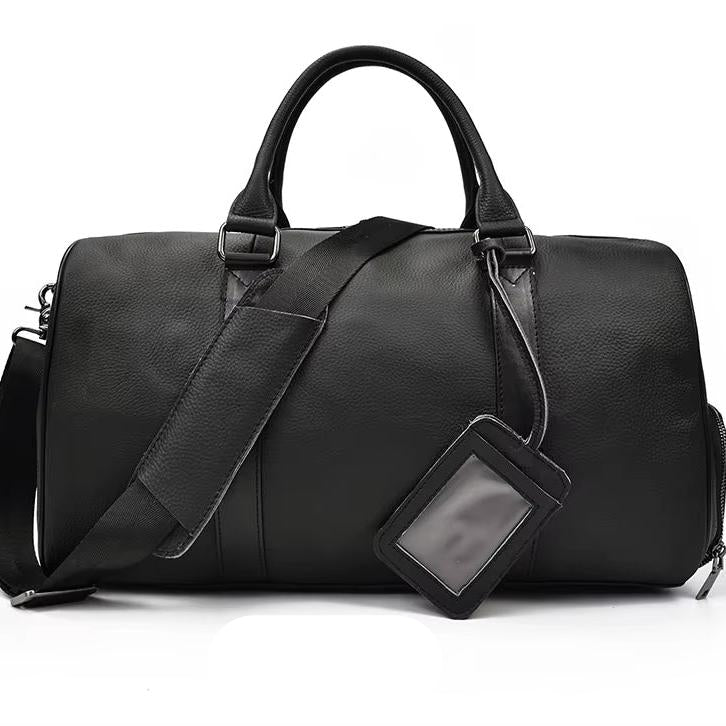 Men's Genuine Leather Travel Garment Duffle Bag with Shoe Compartment