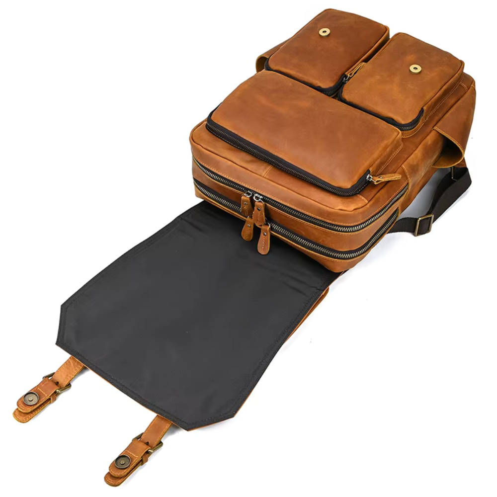 Henry | Men's Crazy Horse Leather Large Travel Laptop Backpack