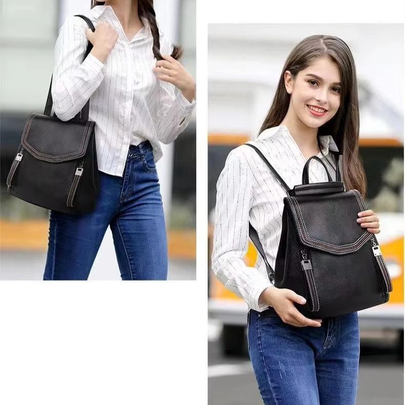 Women's Genuine Leather Flap Travel Backpack