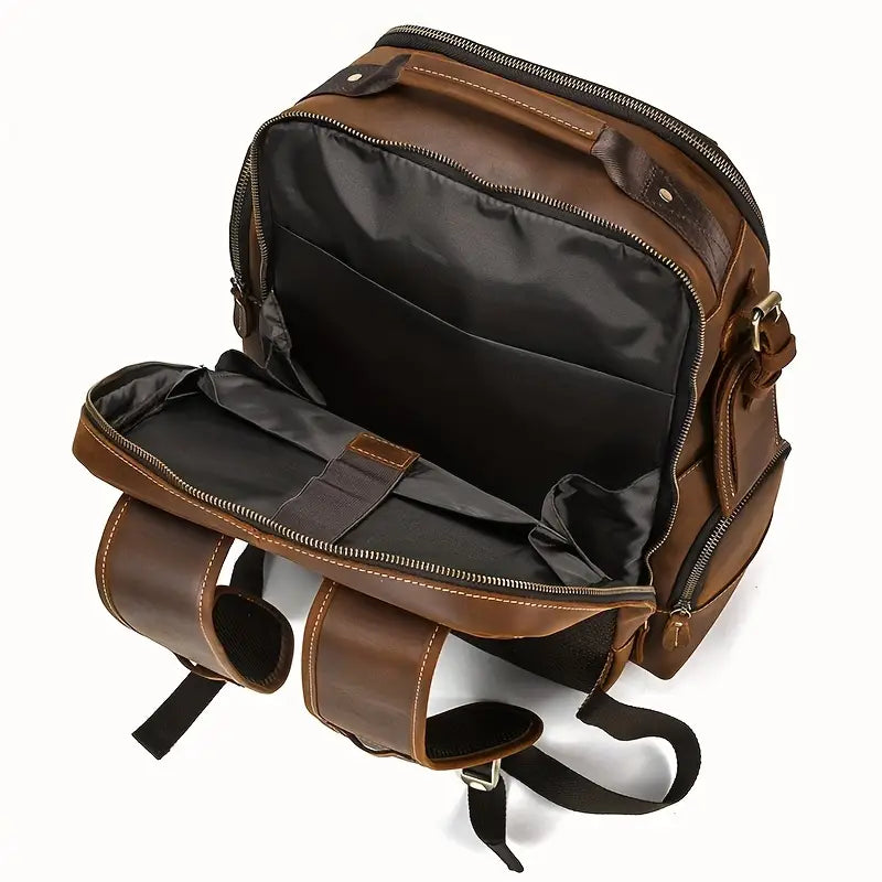 Men's Vintage Leather Large Travel Hiking Laptop Backpack