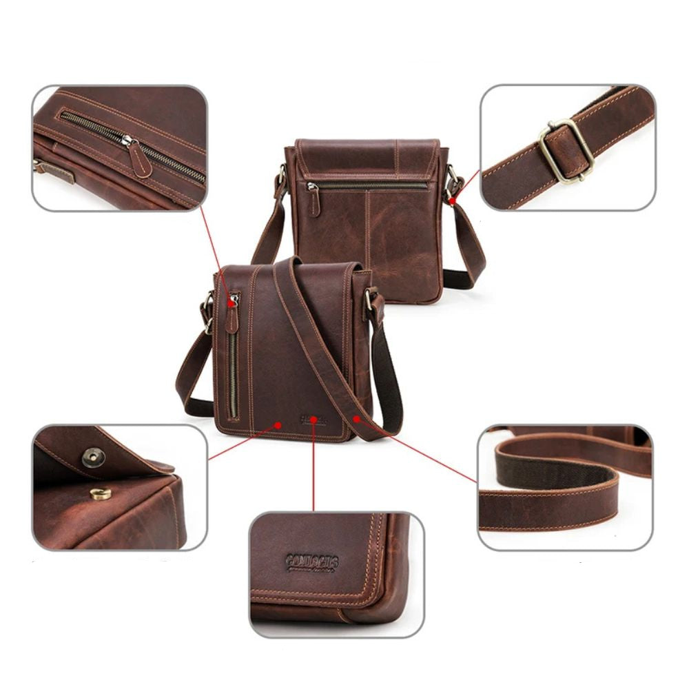 Ariel | Men's Vintage Crazy Horse Leather Small Crossbody Satchel Bag