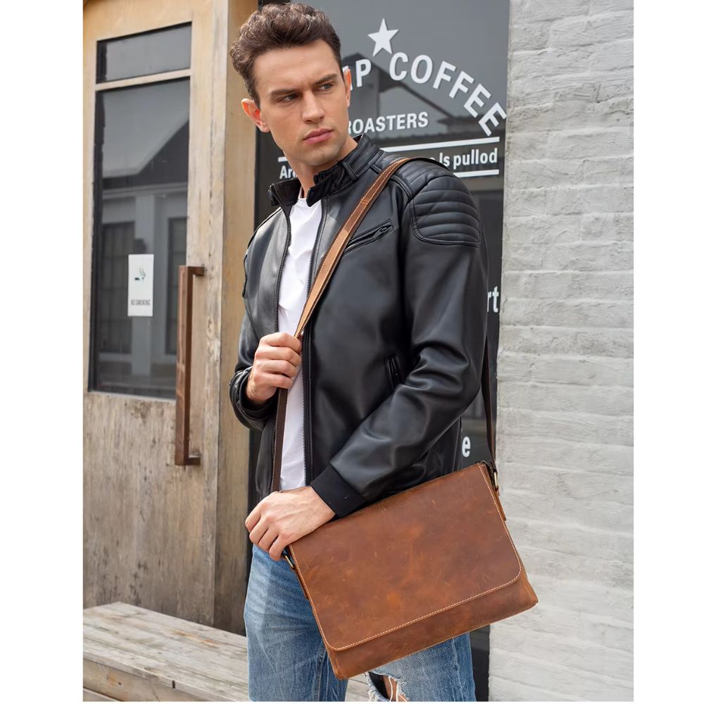 James | Men's Vintage Leather Large Crossbody Messenger Bag