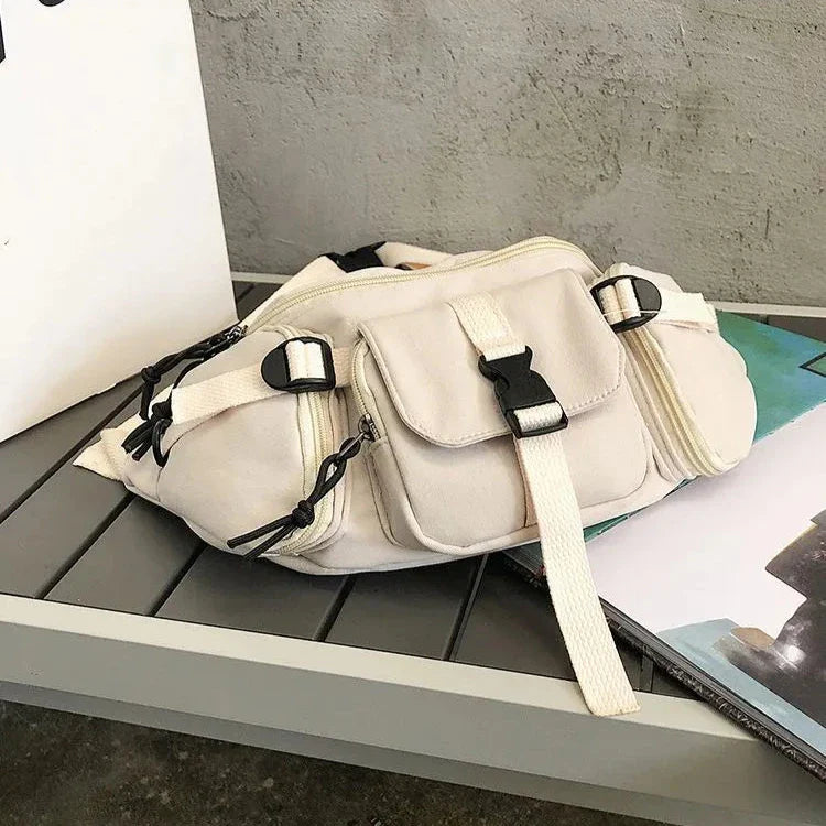 Bella | Women's Cream Multi-Pocket Crossbody Bum Travel Bag