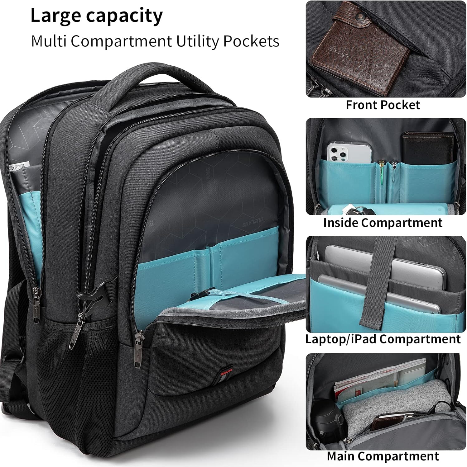 Large Travel Laptop Backpack with USB Port and Secure Multi-Pocket Design