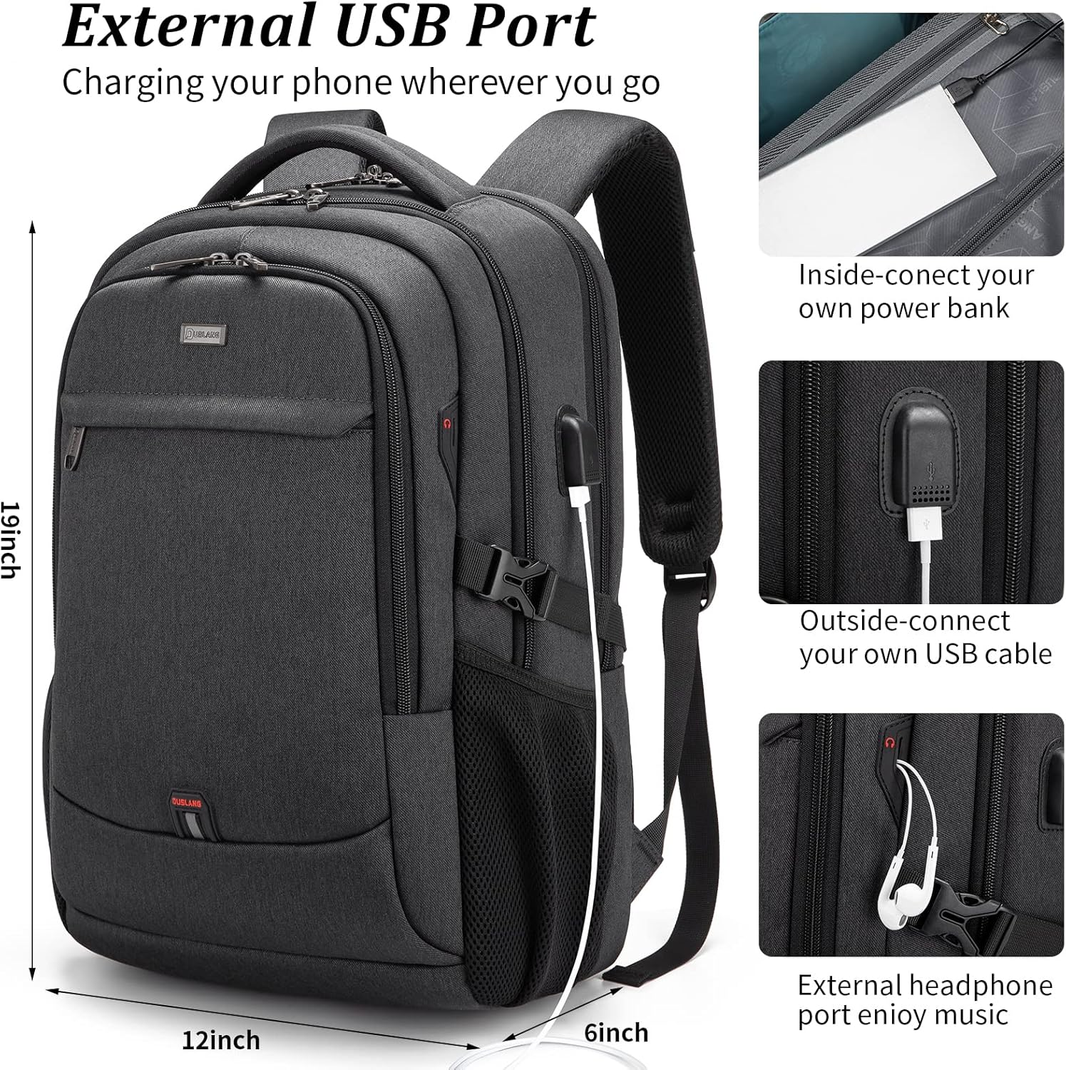 Large Travel Laptop Backpack with USB Port and Secure Multi-Pocket Design