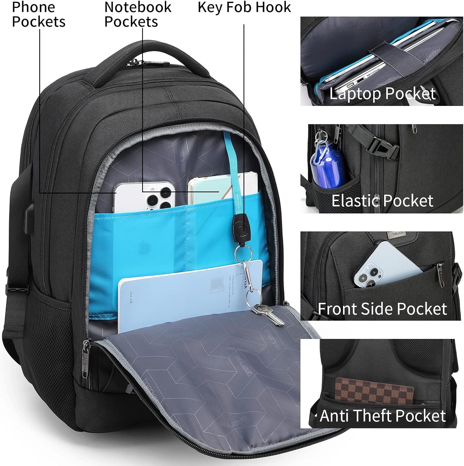 Large Travel Laptop Backpack with USB Port and Secure Multi-Pocket Design