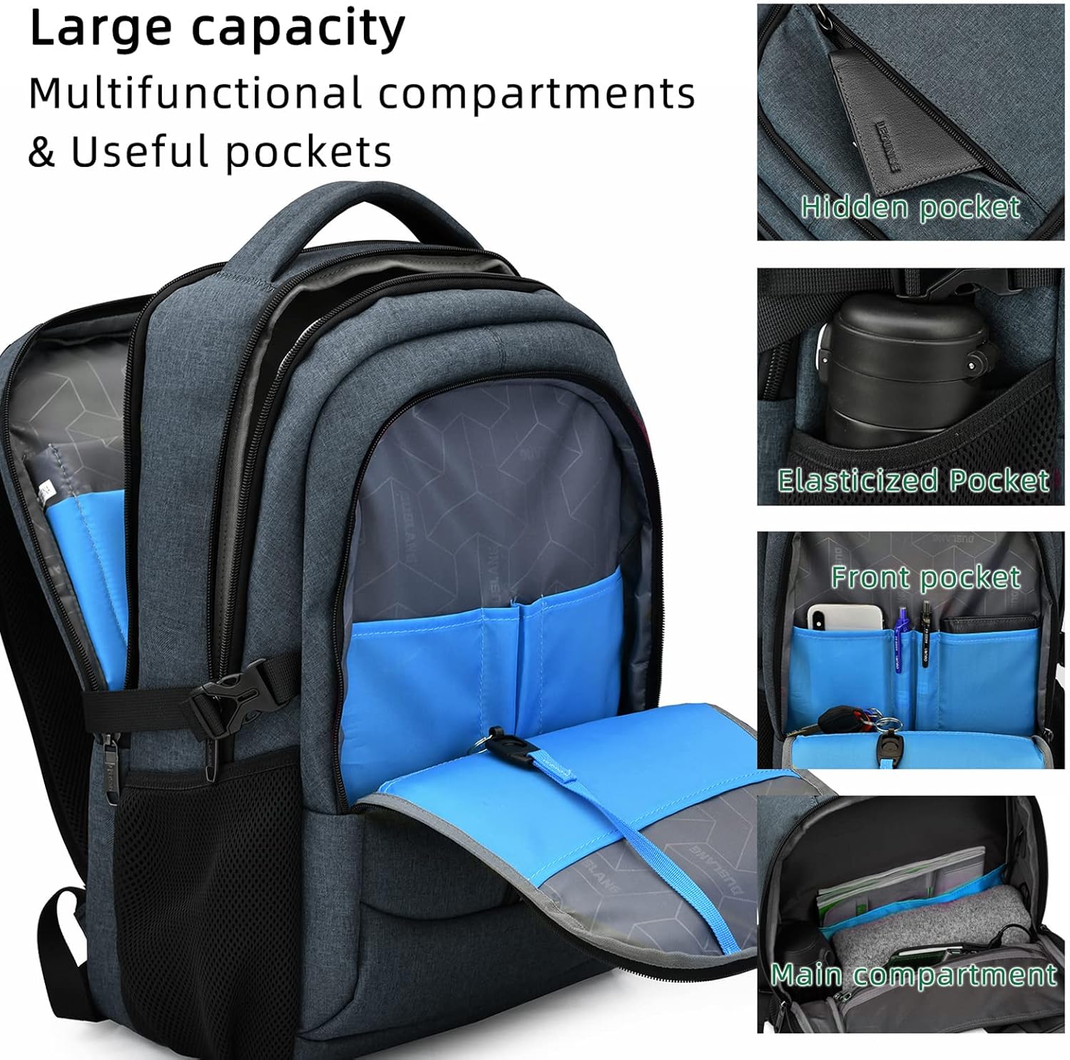 Large Travel Laptop Backpack with USB Port and Secure Multi-Pocket Design