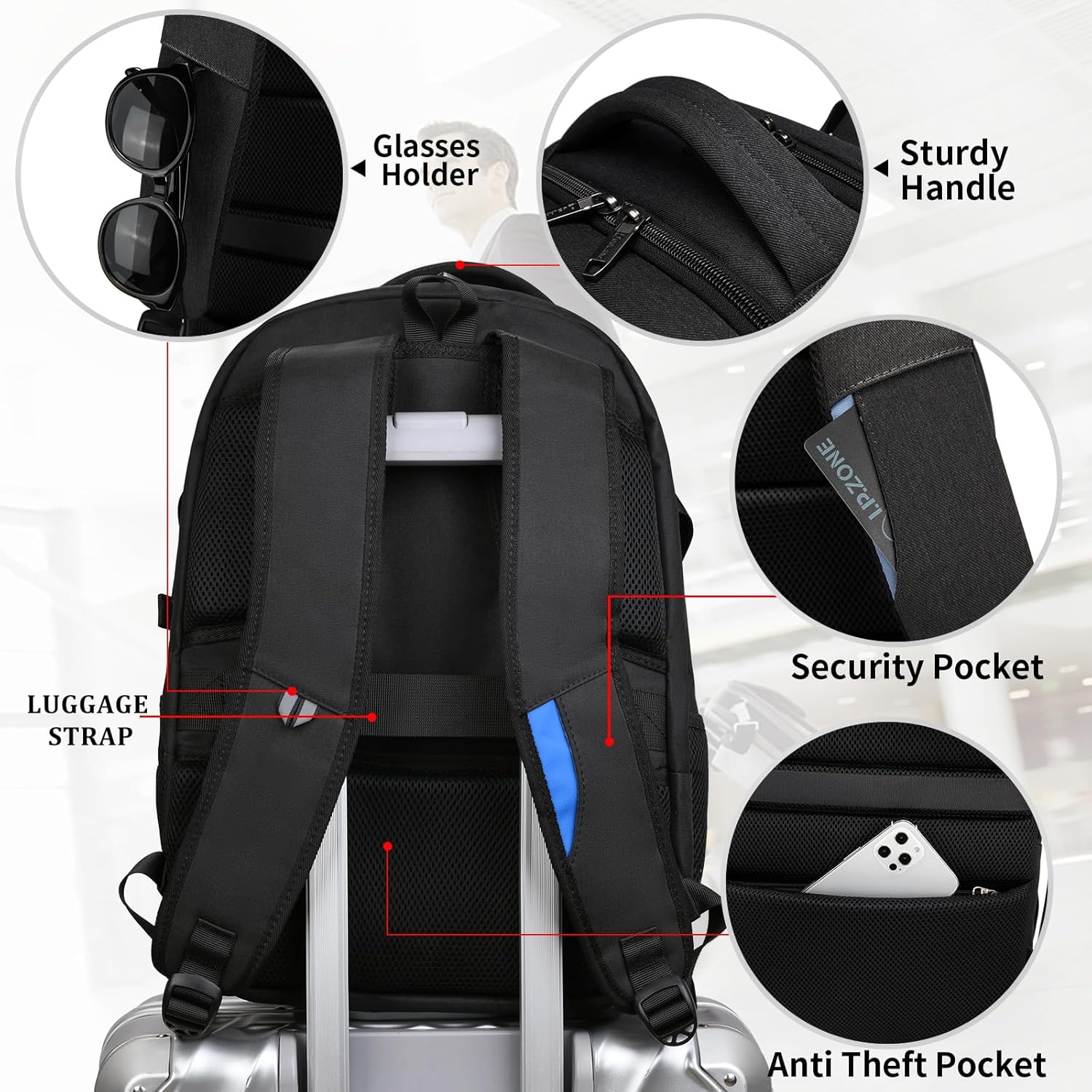 Large Travel Laptop Backpack with USB Port and Secure Multi-Pocket Design