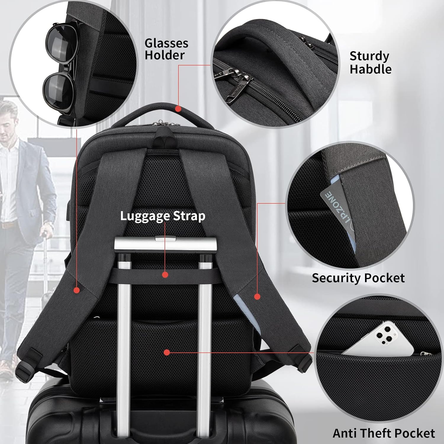 Large Travel Laptop Backpack with USB Port and Secure Multi-Pocket Design
