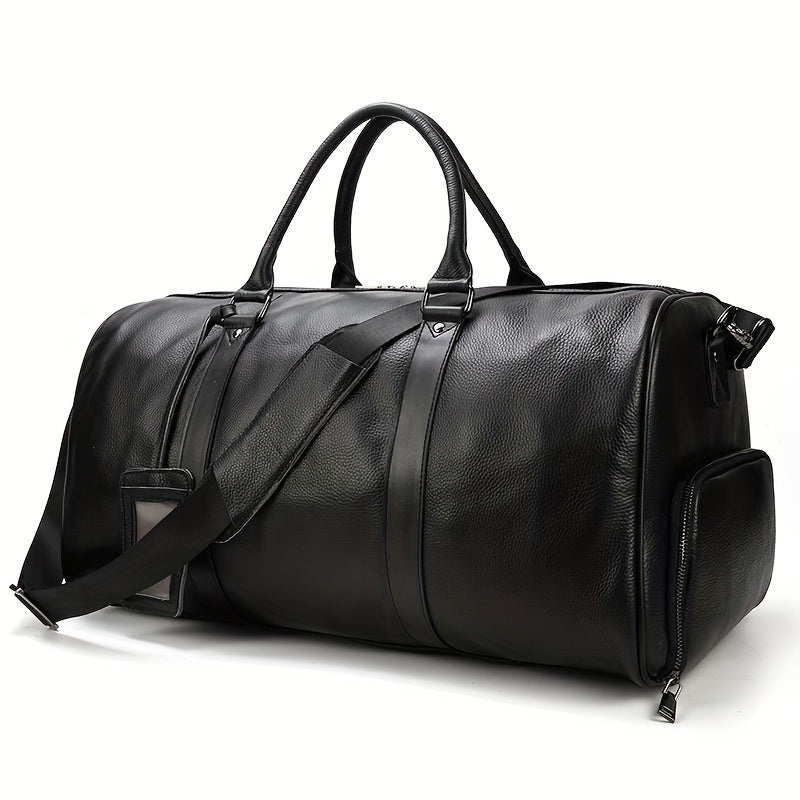 Men's Genuine Leather Travel Garment Duffle Bag with Shoe Compartment