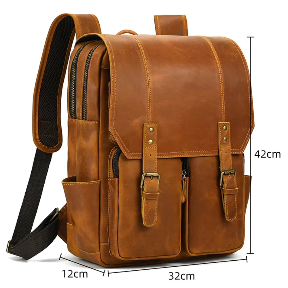 Henry | Men's Crazy Horse Leather Large Travel Laptop Backpack