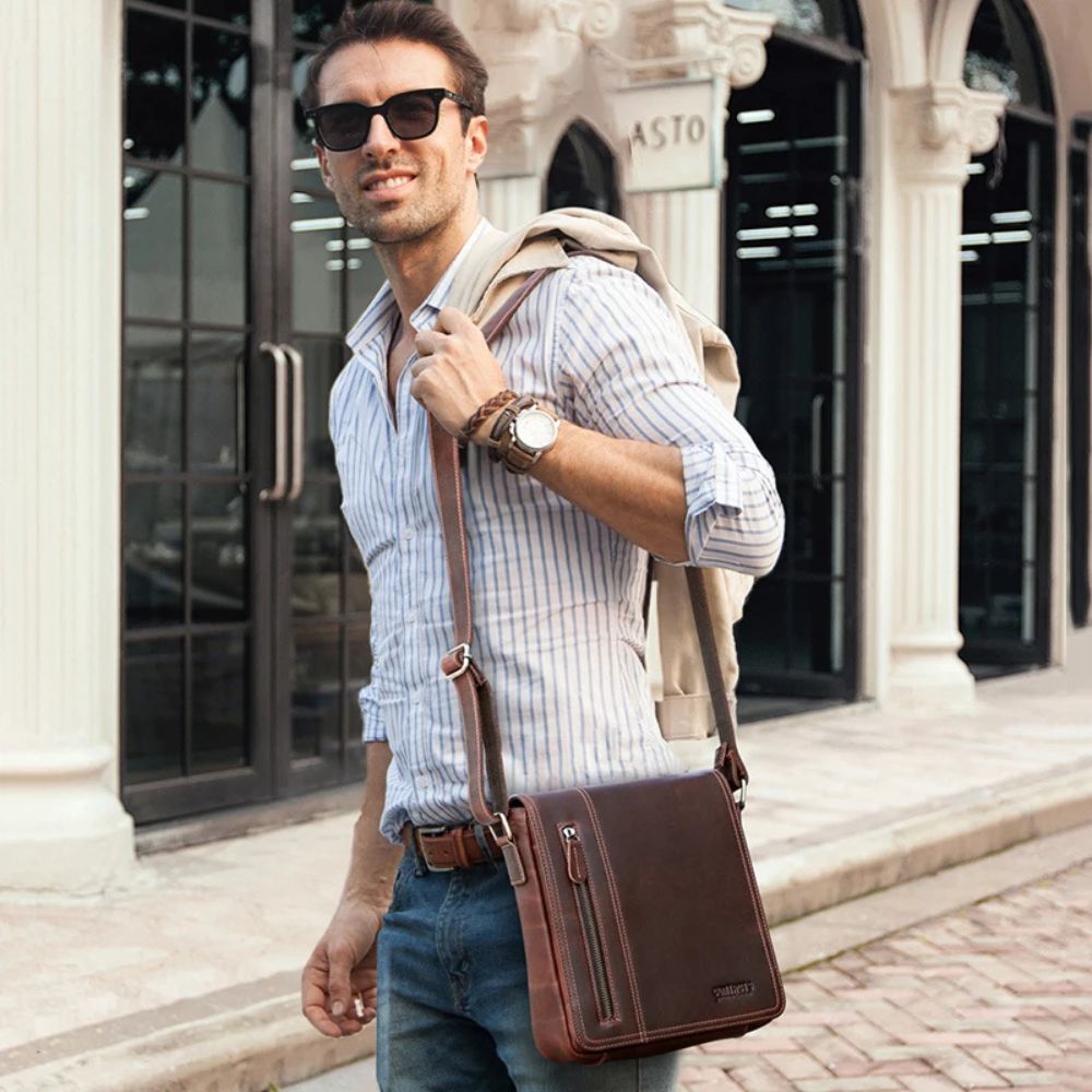 Ariel | Men's Vintage Crazy Horse Leather Small Crossbody Satchel Bag