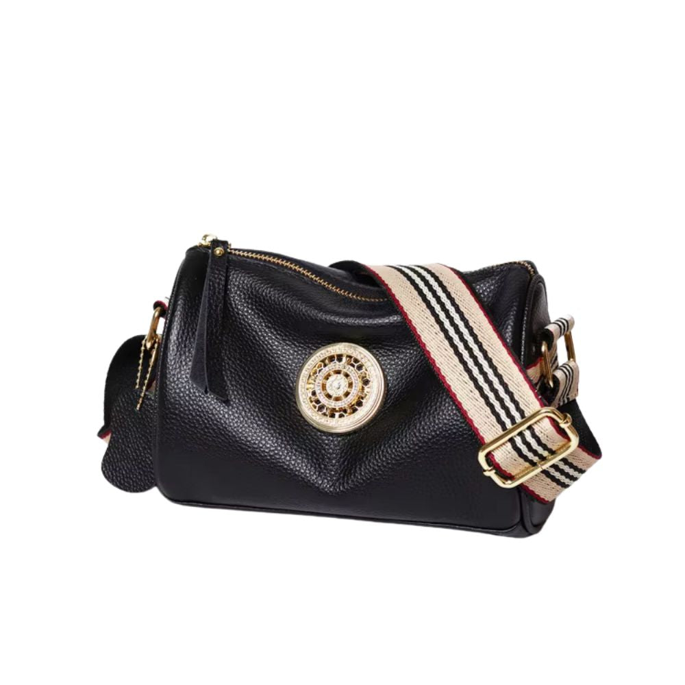 Aria | Women's Genuine Leather Small Crossbody Bag with Striped Strap