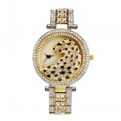 MISSFOX V227 Women Quartz Watch Fashion Bling Casual Ladies Watch Female Quartz Gold Watch Crystal Diamond Leopard For Women Clock