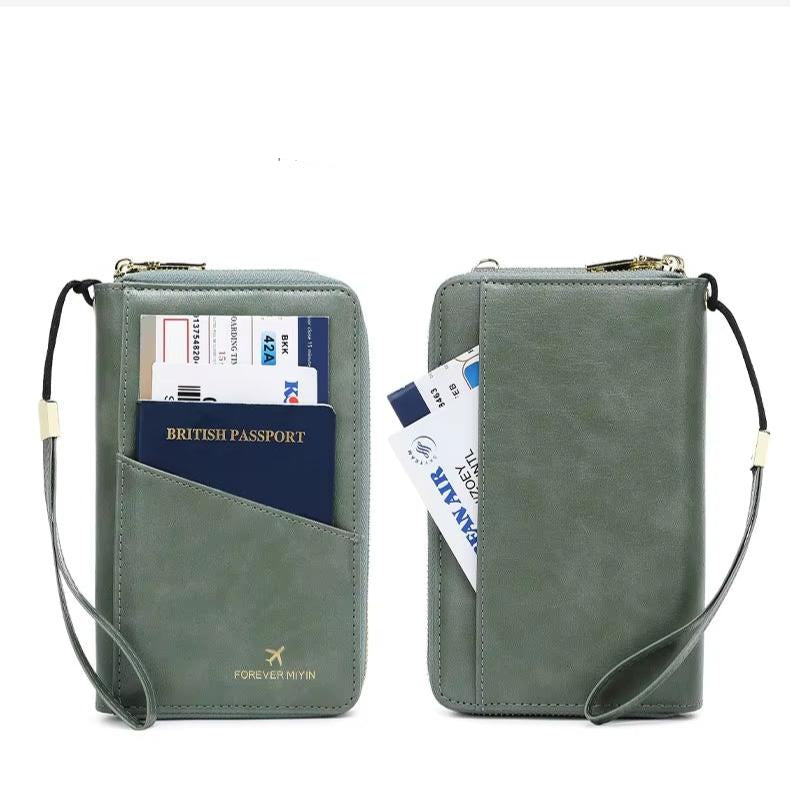Women's RFID Blocking Passport Holder Travel Wallet with Strap