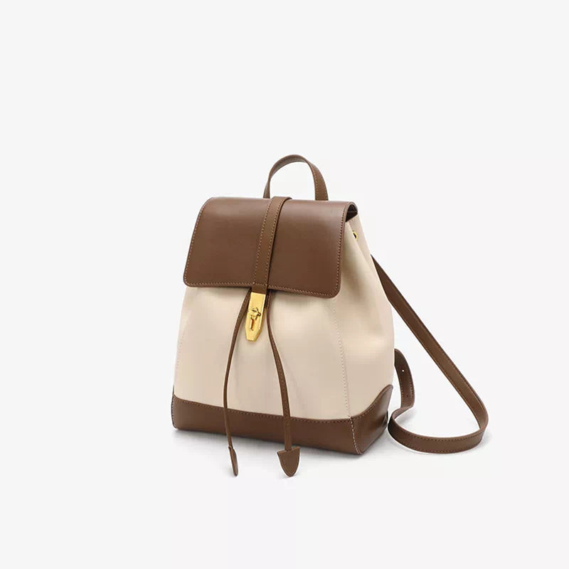 cream leather drawstring backpack Alea