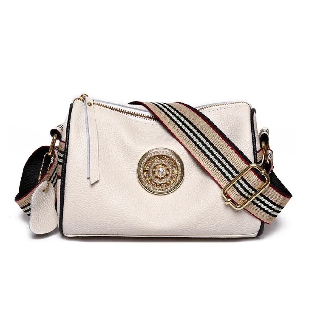 Aria | Women's Genuine Leather Small Crossbody Bag with Striped Strap