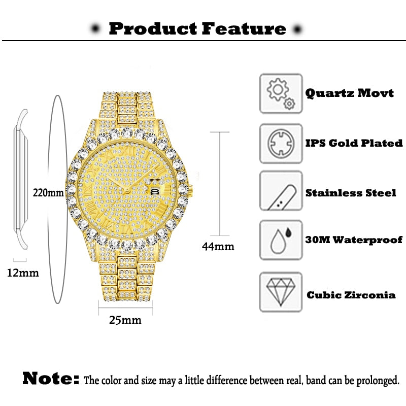 MISSFOX 2643Re Men's Watches Modern Diamond Waterproof Red Watch Men Top Brand Luxury 18k Gold Man Watch Analog Quartz Watch Men