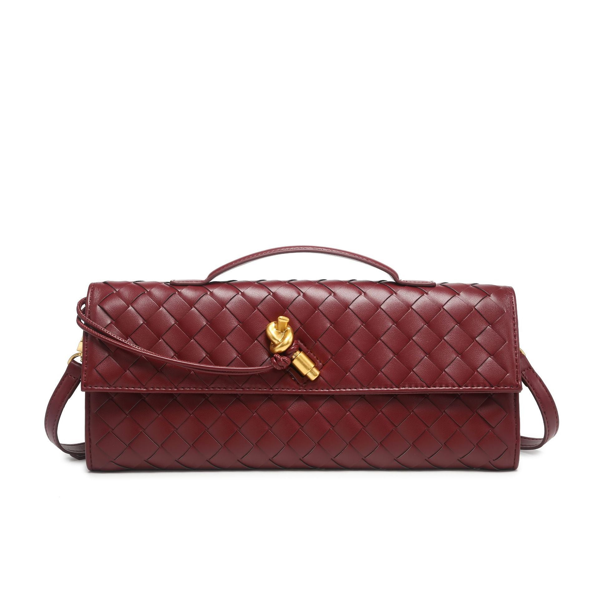 Women's Woven Shoulder Handbag with Top Handle and Flap Closure