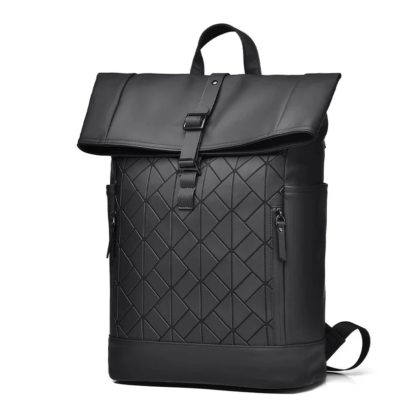 Men's Unisex Rolltop Backpack Quilted Design Black Travel Bag