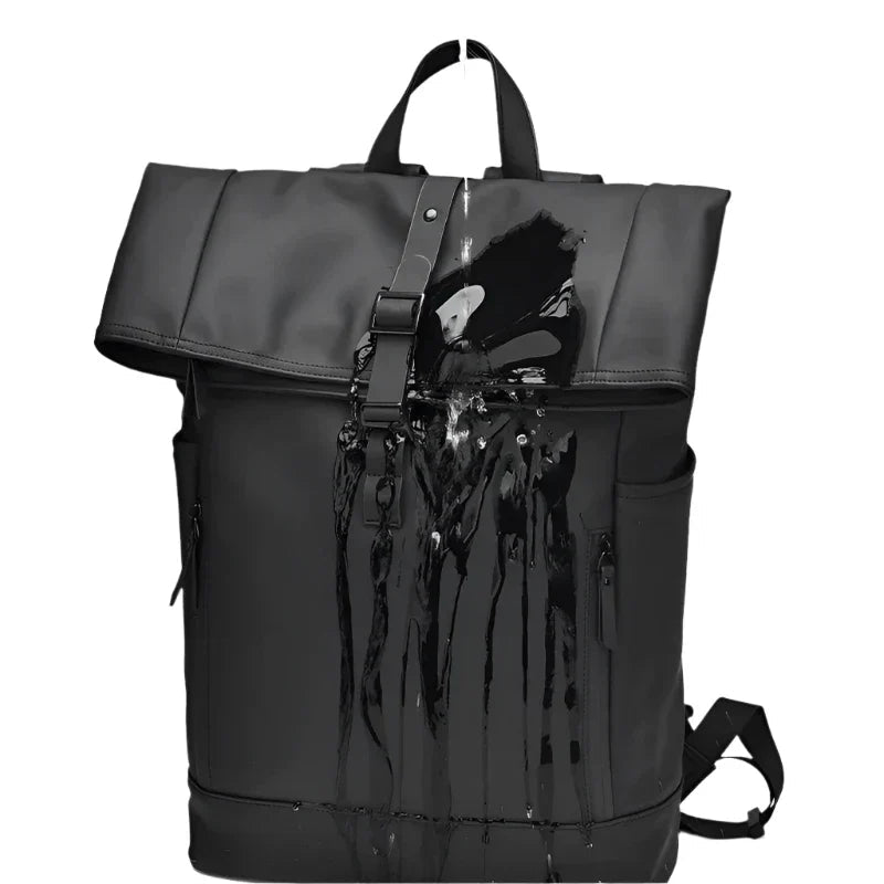 Men's Unisex Rolltop Backpack Quilted Design Black Travel Bag