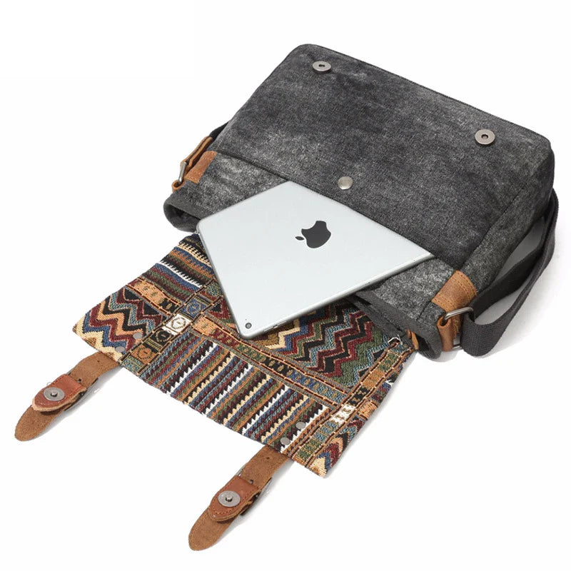 Women's Vintage Striped Pattern Canvas Crossbody Messenger Bag