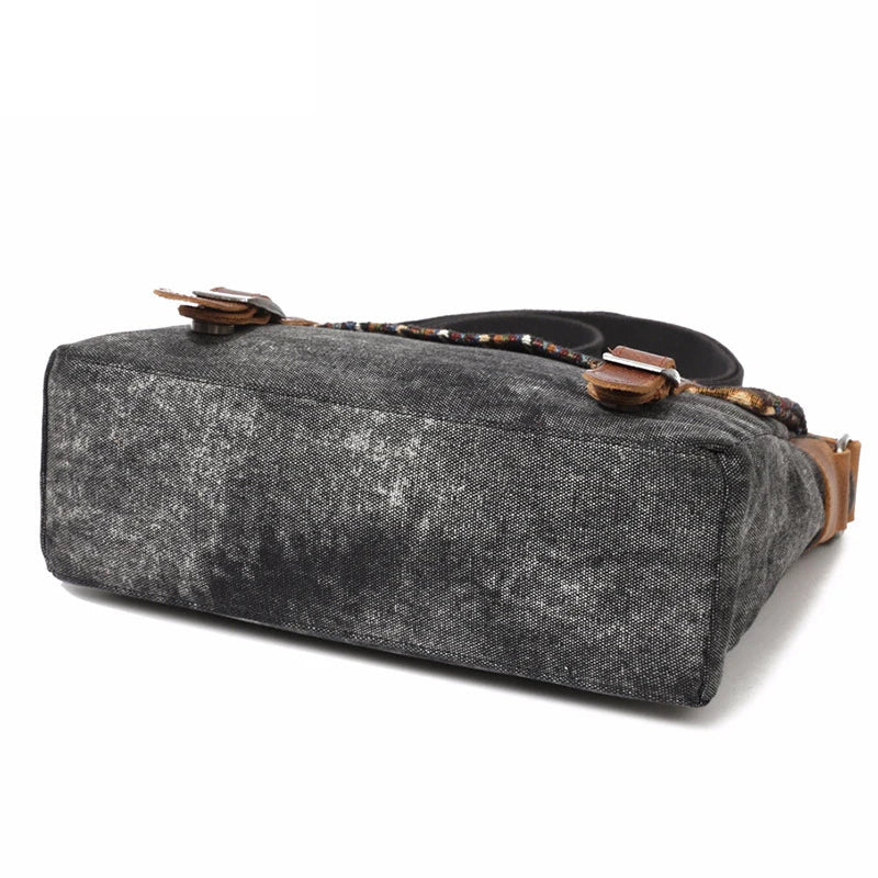 Women's Vintage Striped Pattern Canvas Crossbody Messenger Bag