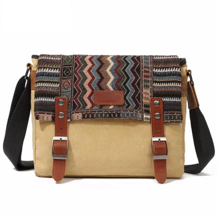 Women's Vintage Striped Pattern Canvas Crossbody Messenger Bag