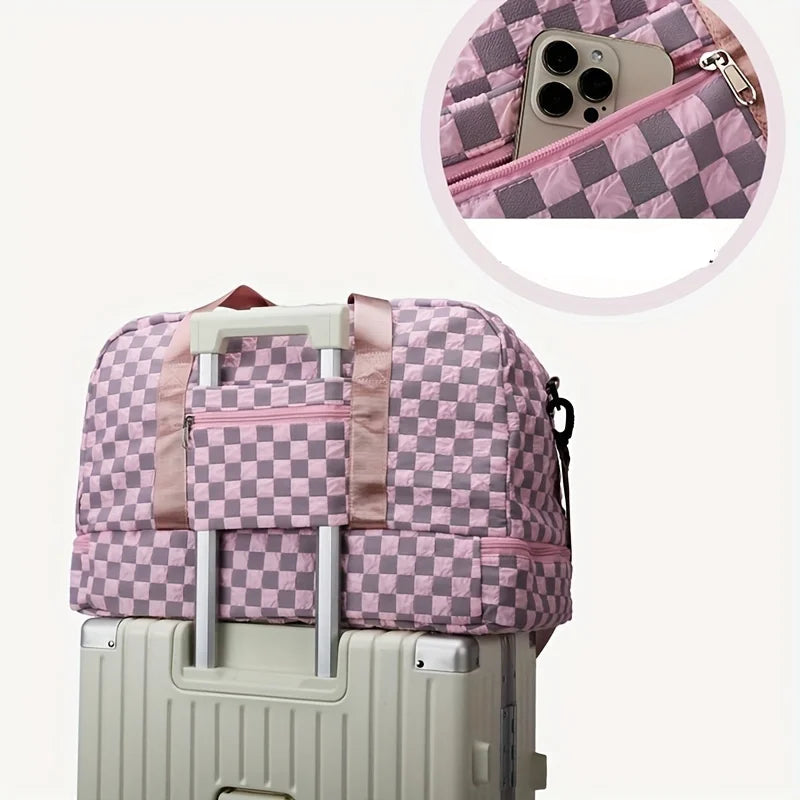 Maya | Women's Checkerboard Pattern Large Capacity Weekender Duffle Bag