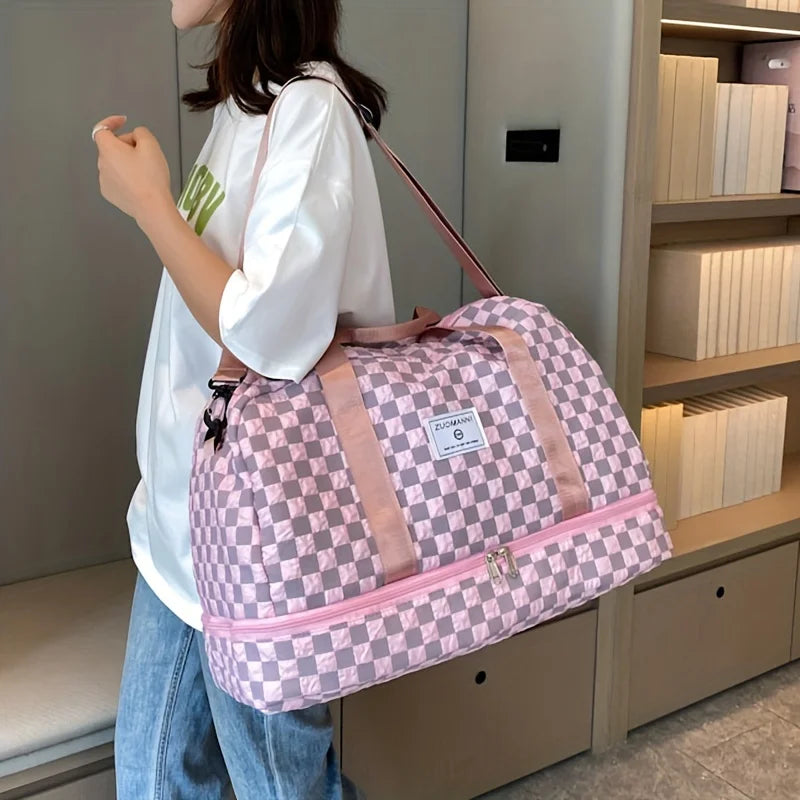 Maya | Women's Checkerboard Pattern Large Capacity Weekender Duffle Bag