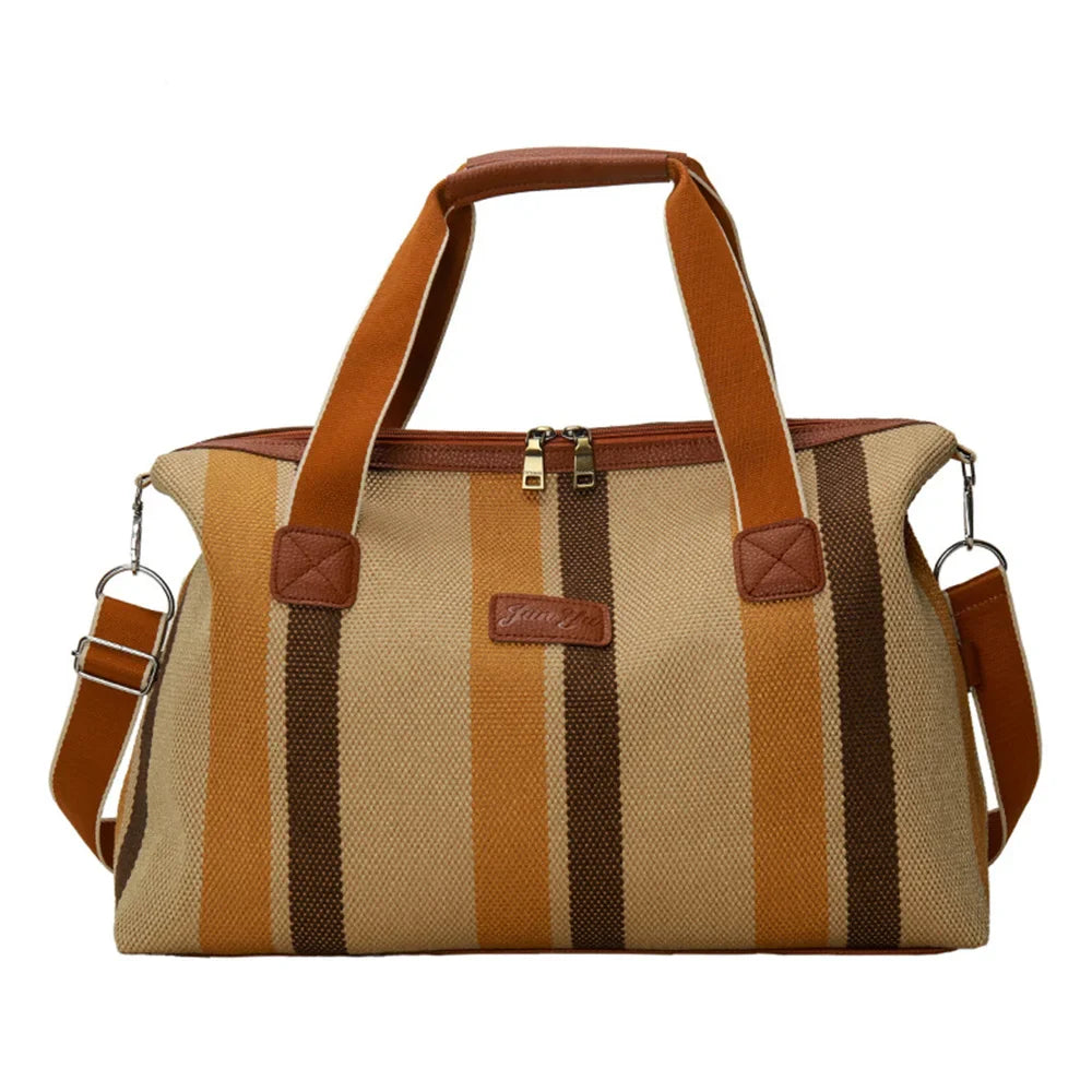 Eleanor | Women's Vintage Canvas Colourblock Stripes Overnight Travel Duffle Bag