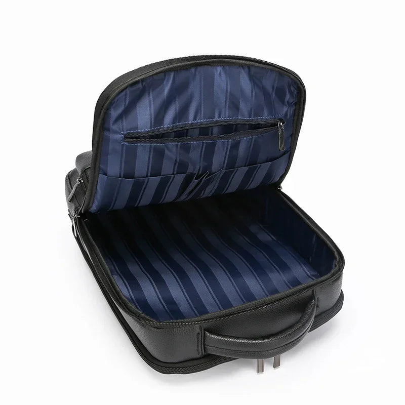 Ethan | Men's Classic Black PU Large Business Laptop Travel Backpack